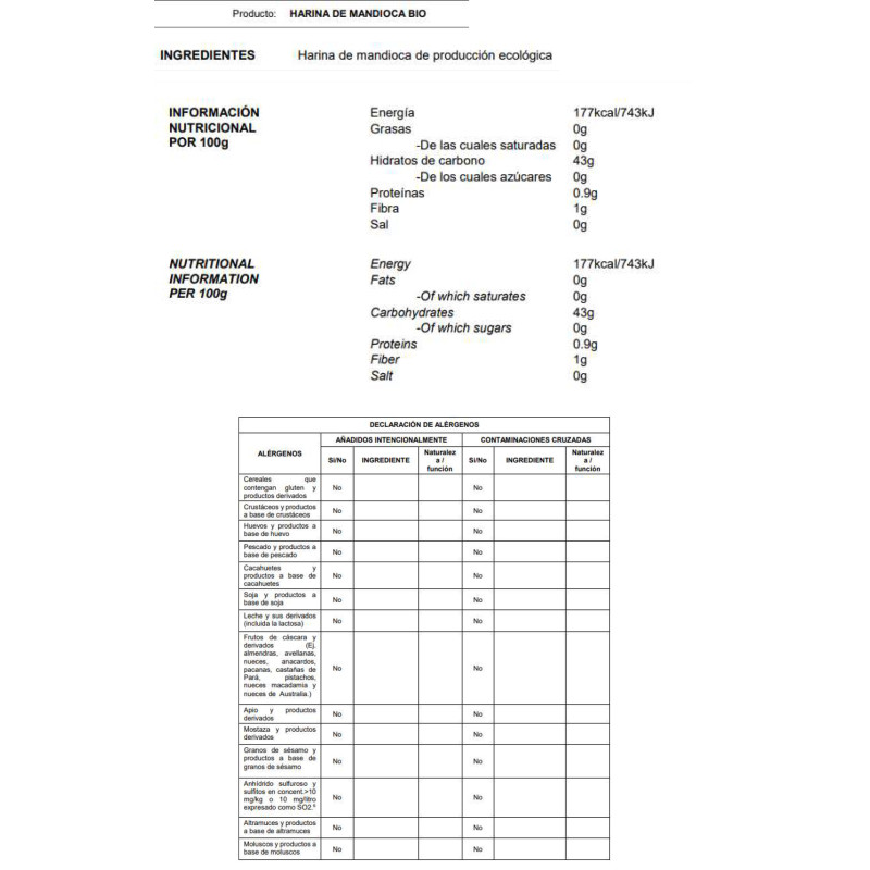 HARINA DE MANDIOCA ECO BOTE 6/700gr